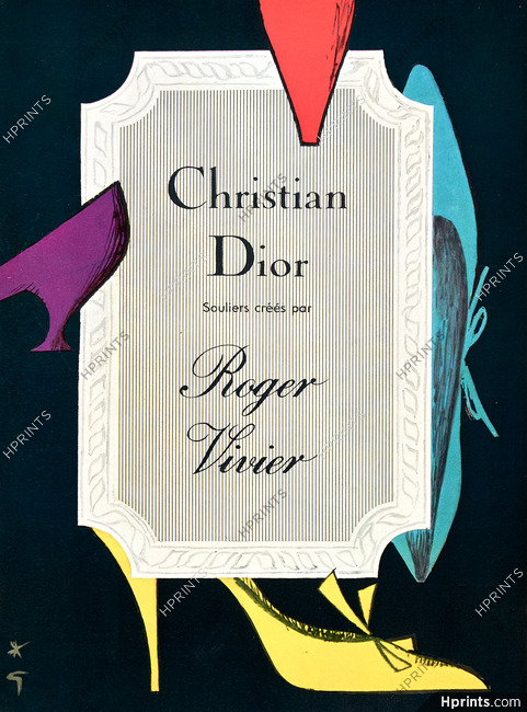 Christian Dior, Roger Vivier (Shoes) 1960 René Gruau