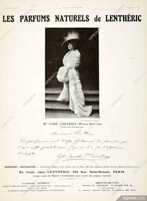 Lenthéric (Perfumes) 1910 Lydie Yaworska, Princesse Barialinsky, Russian