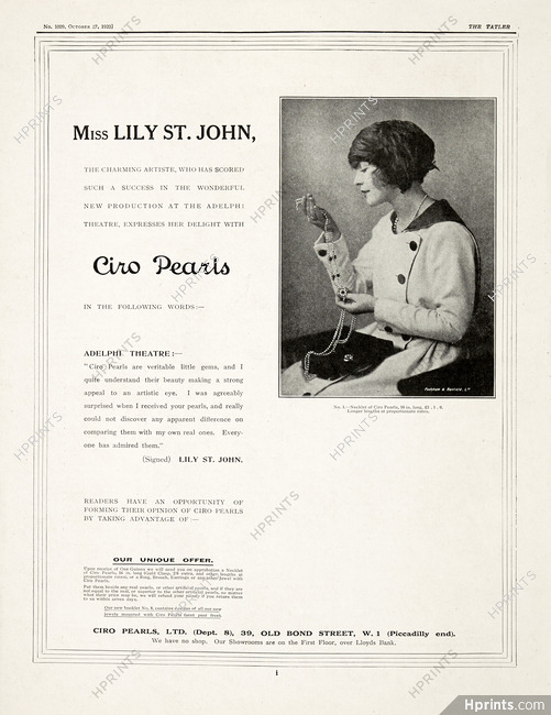 Ciro Pearls 1920 Miss Lily St. John