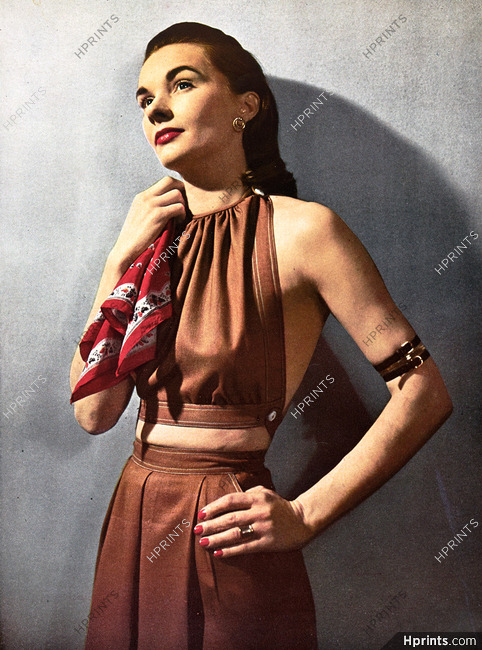 Cartier 1944 Gold jewels by Cartier, Leather bracelets from Phelps, Claire McCardell, Photo Louise Dahl-Wolfe