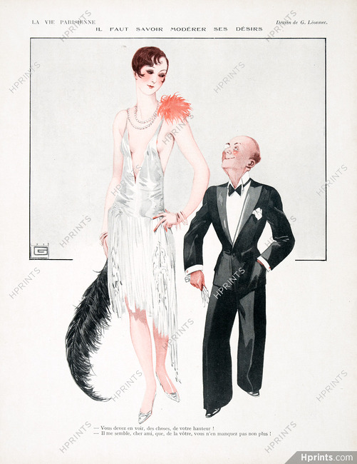 Georges Léonnec 1928 Elegant Woman, Smaller Man, La Vie Parisienne