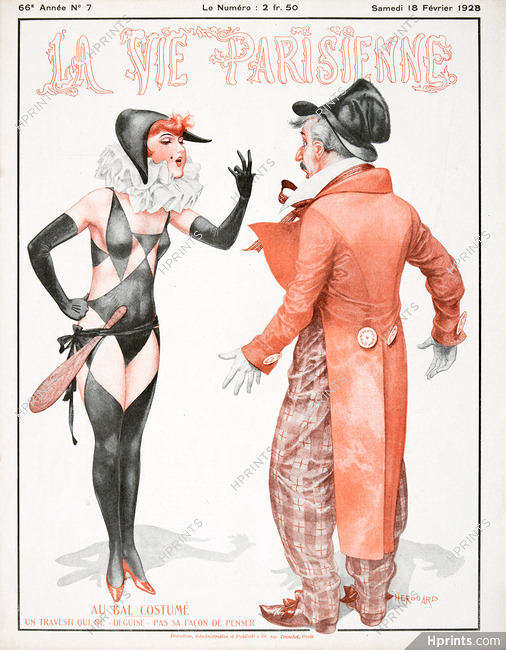 Chéri Hérouard 1928 "Au Bal Costumé" Clown, Carnival Costume, La Vie Parisienne cover