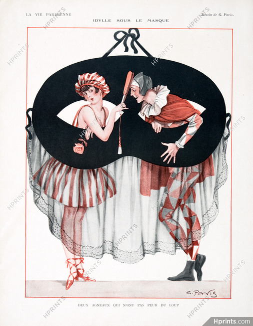 Georges Pavis 1928 "Idylle Sous le Masque" Masquerade Ball Harlequin