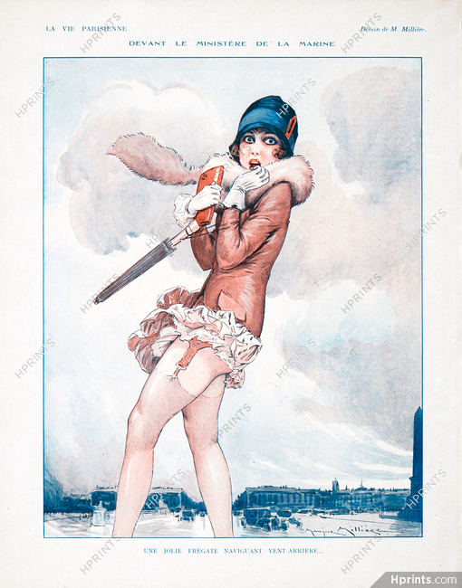 Maurice Millière 1928 "Devant le Ministère de la Marine" Sexy Girl, Place de la Concorde