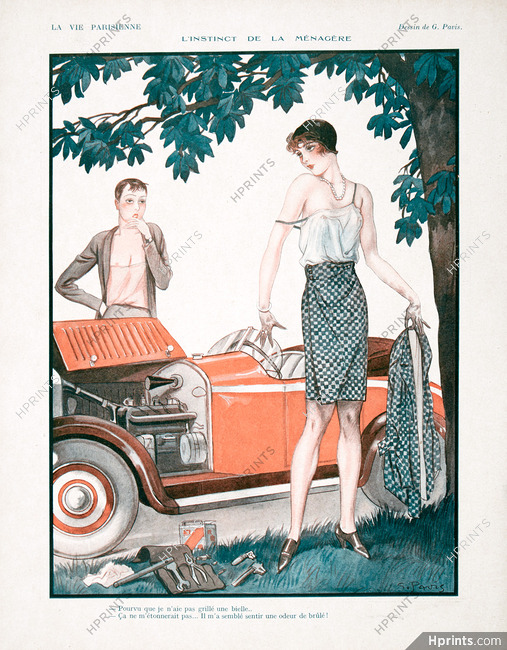 Georges Pavis 1928 Car Break Down, Female Car Mechanic