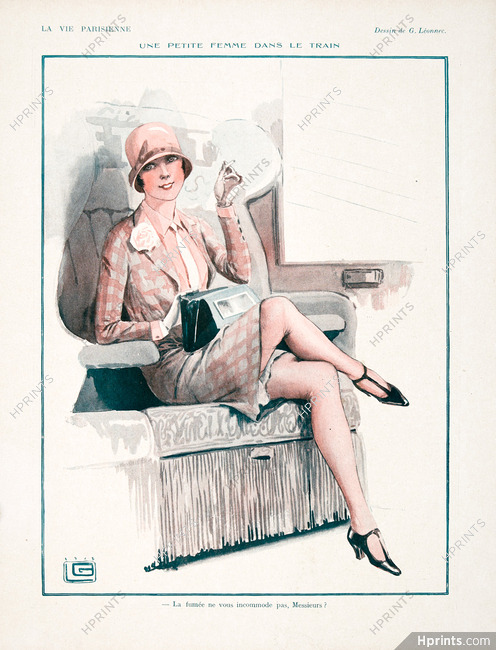 Léonnec 1928 Une Petite Femme Dans le Train, Woman Smoking