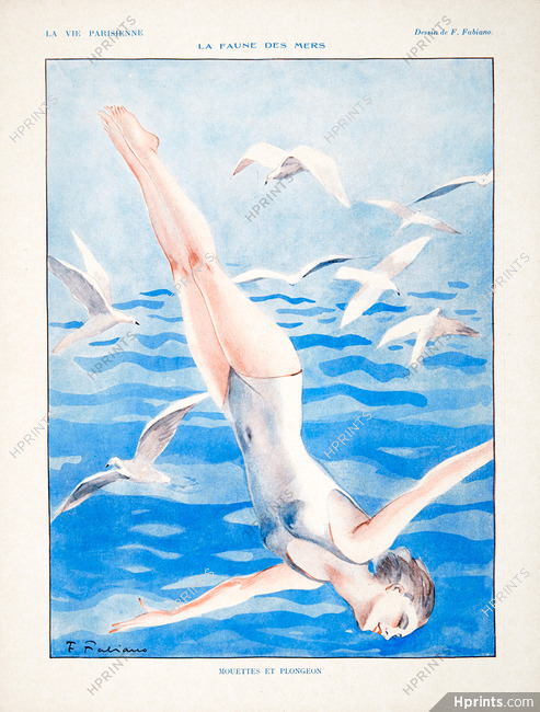 Fabiano 1928 Mouettes et Plongeon, Bathing Beauty Diving