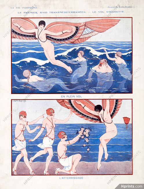 Kuhn-Régnier 1928 "Premier Raid Transméditerranéen" Sirènes, Mermaids, Greek Mythology
