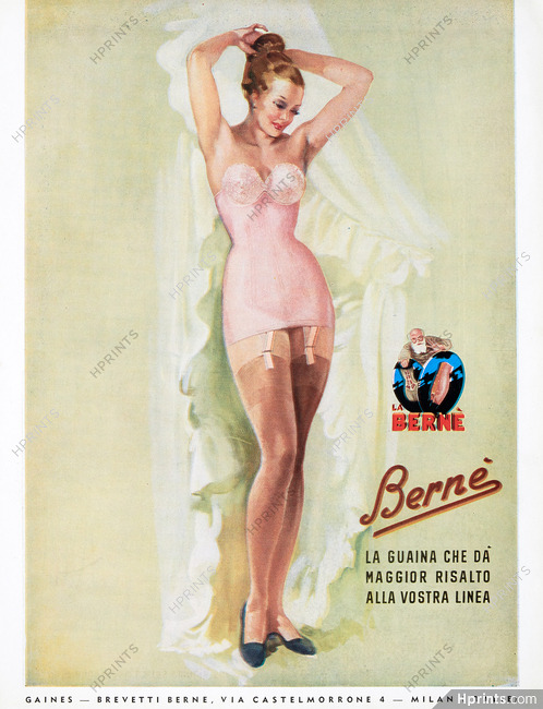 Berné (Lingerie) 1952 Corselette, Stockings, Pin-up, Italian Brand