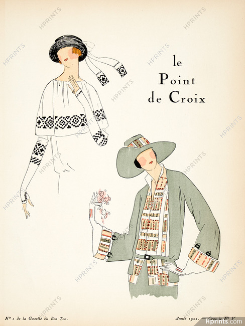 Le Point de Croix, 1922 - Soeurs David. La Gazette du Bon Ton, n°1 — Croquis N°V