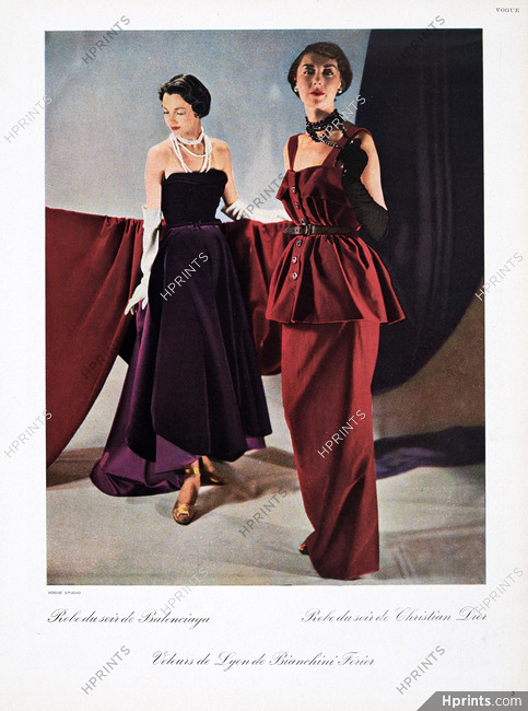 Balenciaga & Christian Dior 1949 Evening Dresses, Velours Bianchini Férier