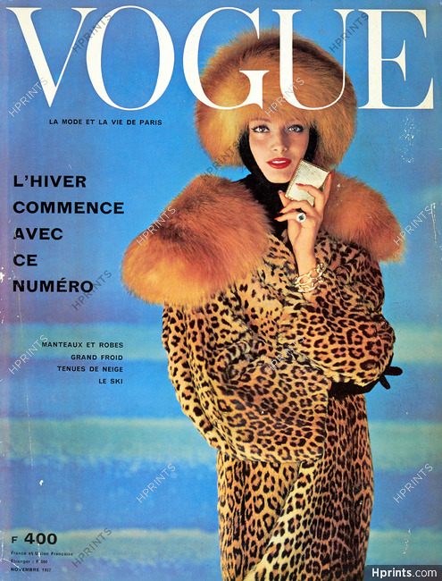 Revillon 1957 Panther, Fur Coat, Jewels by Cartier, Vogue Cover, Photo Henry Clarke
