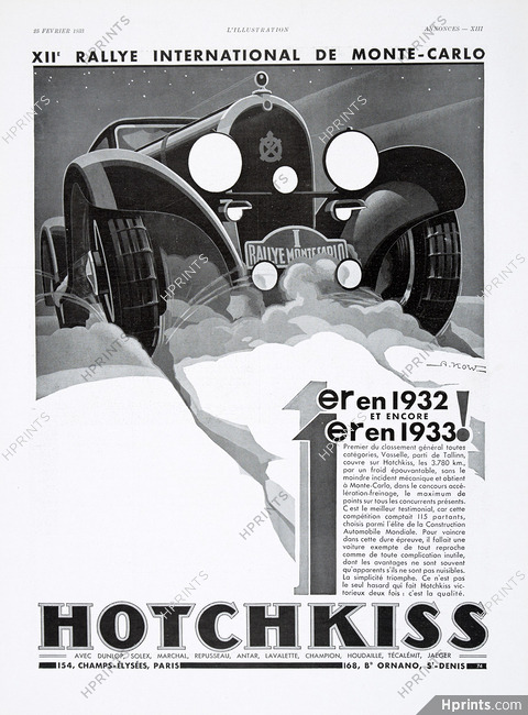 Hotchkiss 1933 Rallye Monte-Carlo, Kow