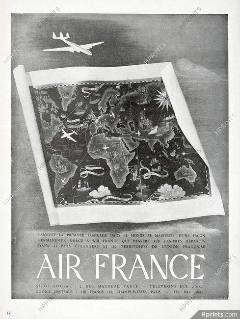 Air France 1947 Airplane, Signed E.A. (L)