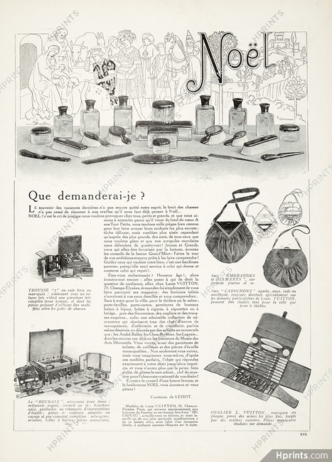 Louis Vuitton 1921 Toiletrie Bag, Handbags, Manicure set, Comtesse de Lehot, Drawing by Grignon, Text Comtesse de Lehot