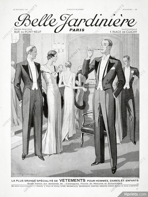 Belle Jardinière 1933 Men's Clothing, White Tie, G. Cazenove