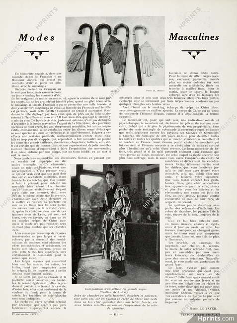 Modes Masculines 1929 Lanvin Pajamas, Seelio, Men's Clothing, Marie Le Vayer