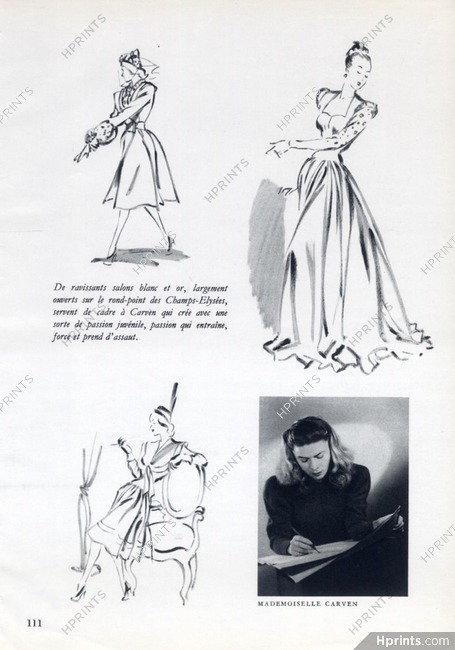 Mlle Carven 1945 Portrait & Fashion Drawings