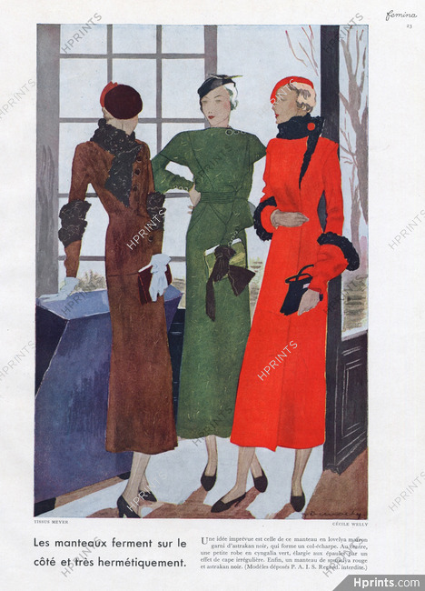 Cecile Welly 1932 Manteaux en astrakan, Tissus Meyer, Jacques Demachy