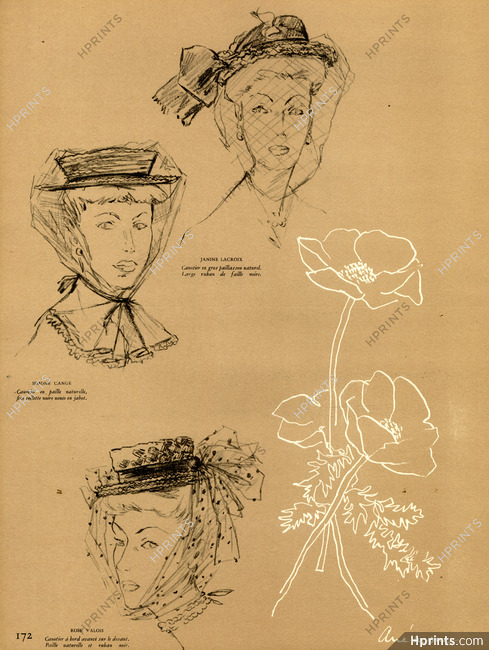 Janine Lacroix, Simone Cange, Rose Valois 1948 Millinery