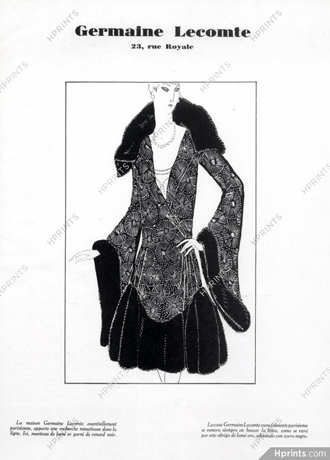 Germaine Lecomte 1926 Evening Fur Coat, Black Fox