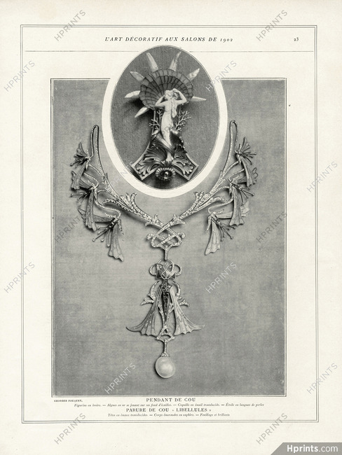 Georges Fouquet 1902 Pendant de cou (en ivoire) - Parure de cou "Libellules" Art Nouveau