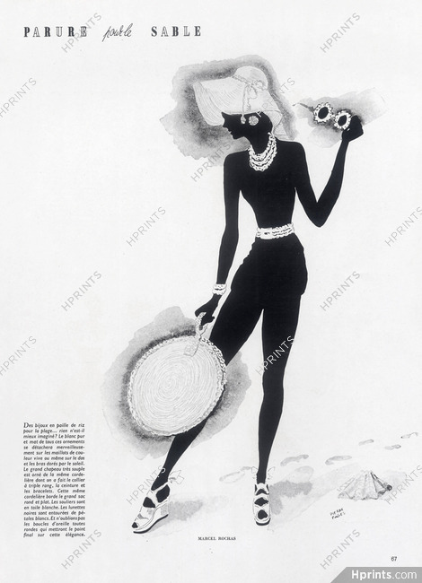 Marcel Rochas 1946 Parure pour le sable, Bijoux en paille de riz, Beach accessories, Pierre Pagès