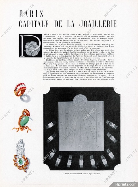 Paris Capitale de la Joaillerie, 1943 - Boucheron Birds Clips, Mellerio Dits Meller, Texte par Louis Chéronnet, 3 pages
