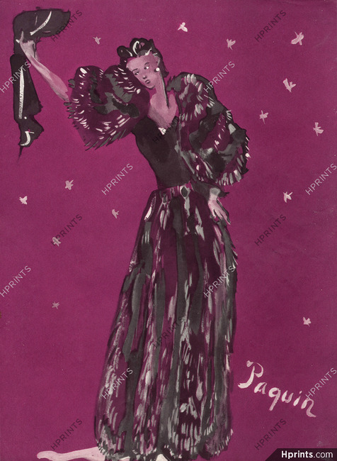 Paquin 1937 Christian Bérard, Fashion Illustration, Evening Gown
