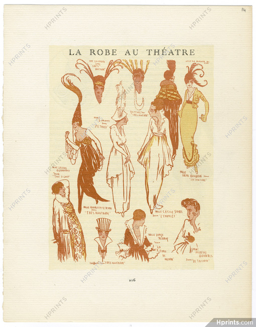 La Robe au Théâtre, 1914 - José de Zamora Cecile Sorel, Sarah Bernhardt, La Gazette du Bon Ton