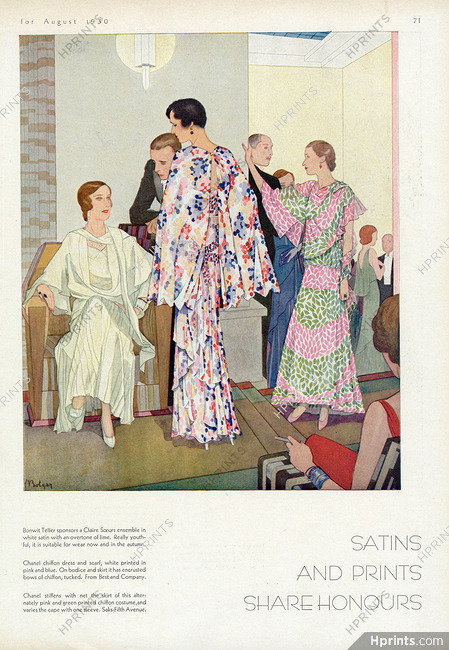 Claire Soeurs, Chanel (2x) 1930 Satins and prints, Joseph Bolgar