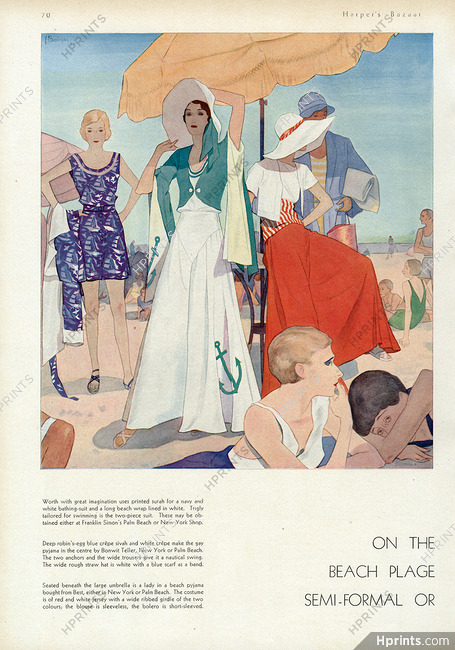 Worth, Bonwit Teller, Best 1931 Beach Plage, J. Bolgar