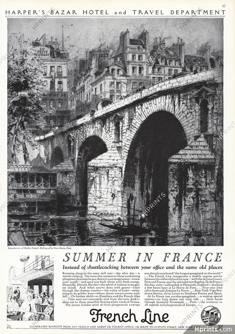 French Line 1927 Summer in France, Le Pont Marie Etching by Hadley Fitton