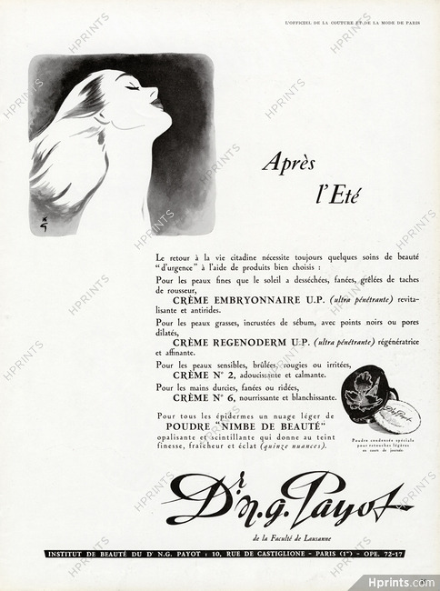 Dr N.G. Payot (Cosmetics) 1956 Crème, René Gruau