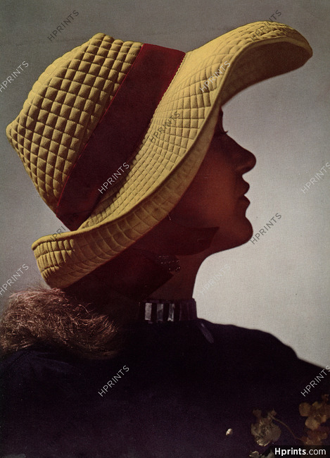 Lilly Daché (Millinery) 1942 Quilted Cotton Hat, Photo Hoyningen-Huene