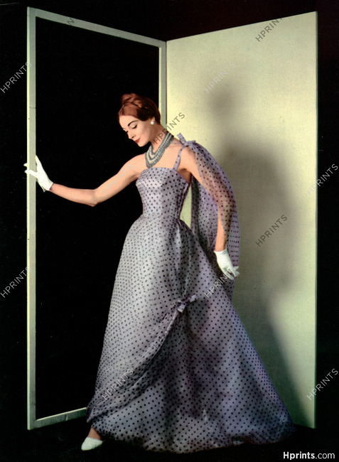 Givenchy 1957 Robe en Mousseline Pois Noirs, Photo Pottier