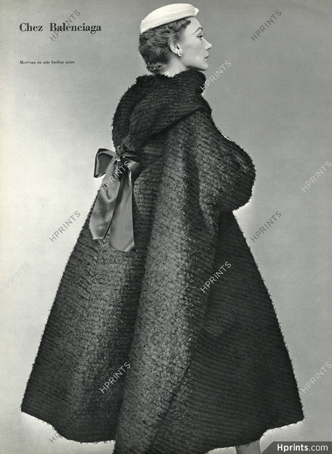 Balenciaga 1952 Evening Coat, Manteau en Soie Barbue Noire