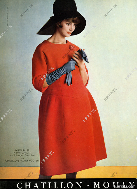 Pierre Cardin 1961 Wool Coat, Chatillon Mouly Roussel, Photo Pottier