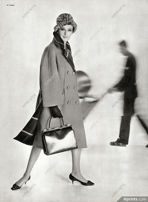 Renée Lise (Couture) 1961 Coat, Sac et gants Hermès, Photo de Vassal
