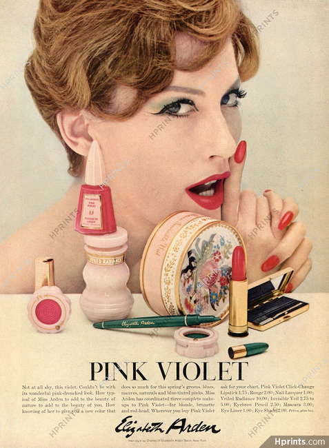 Elizabeth Arden (Cosmetics) 1958 Pink Violet, Lipstick, Nail Polish