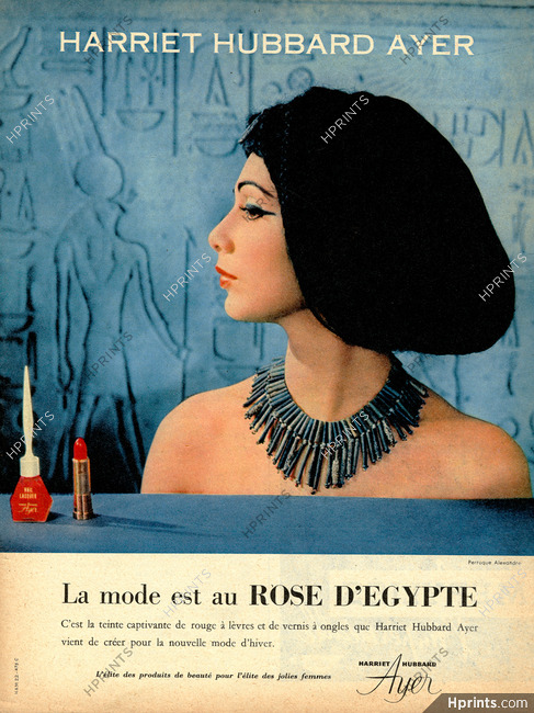 Harriet Hubbard Ayer 1960 Rose d'Egypte Lipstick, Nail polish, Perruque Alexandre