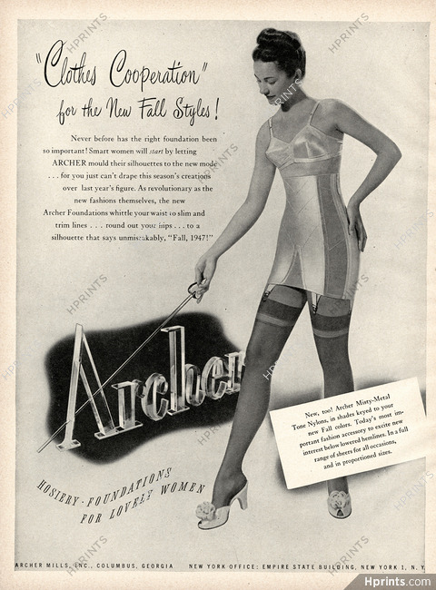 Archer (Hosiery) 1947 Girdle, Bra, Stockings — Advertisement