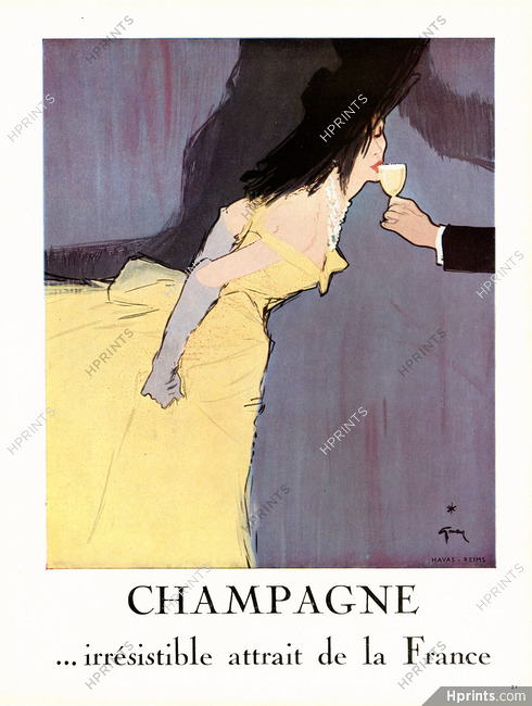 René Gruau 1950 Champagne, Champain (...irrésistible attrait de la France)