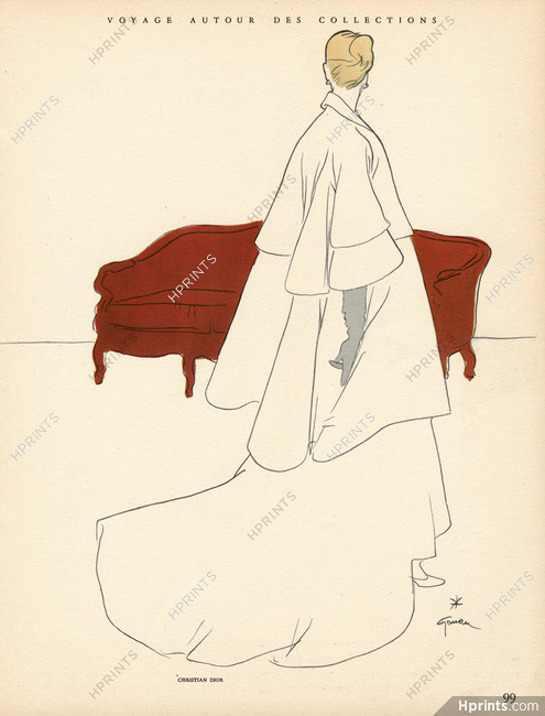 Christian Dior 1948 "Voyage autour des Collections" Evening Gown, René Gruau