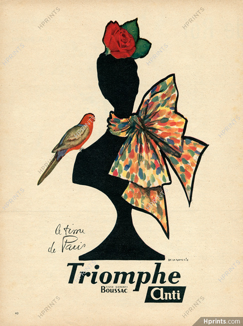 Triomphe (Fabric) 1954 Scarf, Boussac, De La Forterie