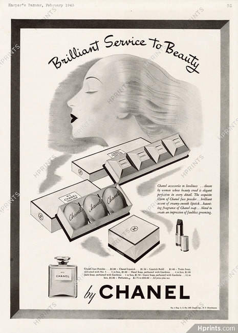 Chanel (Cosmetics) 1943 Face Powder Hand Soap Toilet Soap Lipstick N°5