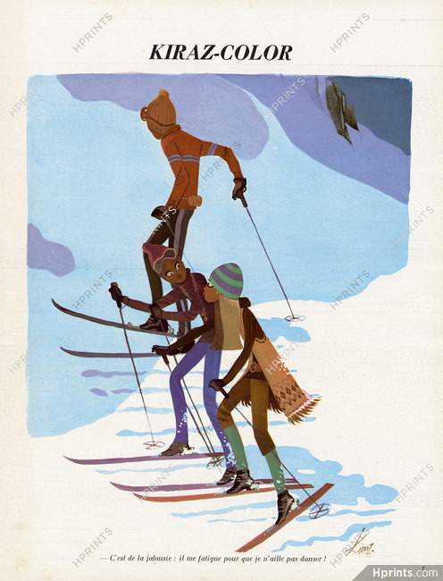 Edmond Kiraz 1970 "C'est de la jalousie..." Skiers, Kiraz-Color