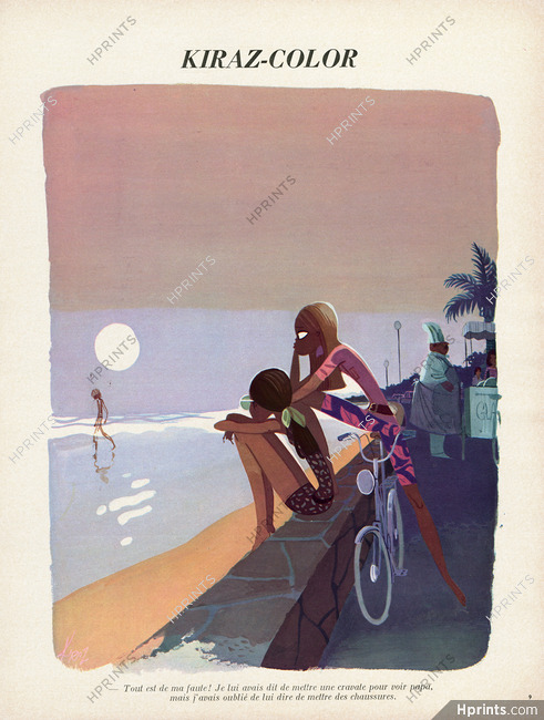 Edmond Kiraz 1969 Les Parisiennes, Beach, Sunset, Kiraz-Color