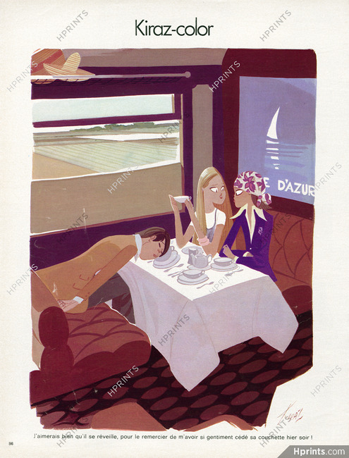 Edmond Kiraz 1973 Train, Wagon Restaurant, Les Parisiennes