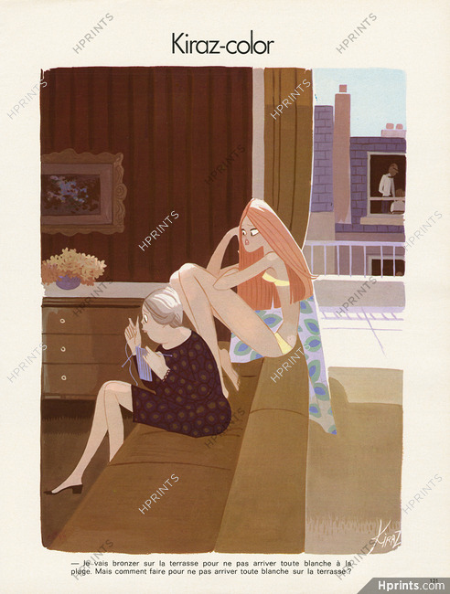 Edmond Kiraz 1973 Sunbathing Terrace, Les Parisiennes, Kiraz-Color